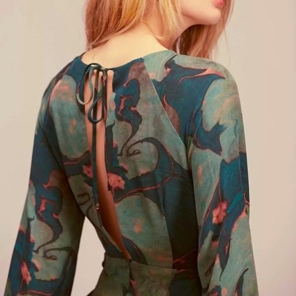 Stone Cold Fox Sienna Silk Romper Green Lily Print Size 1 - Picture 8 of 9